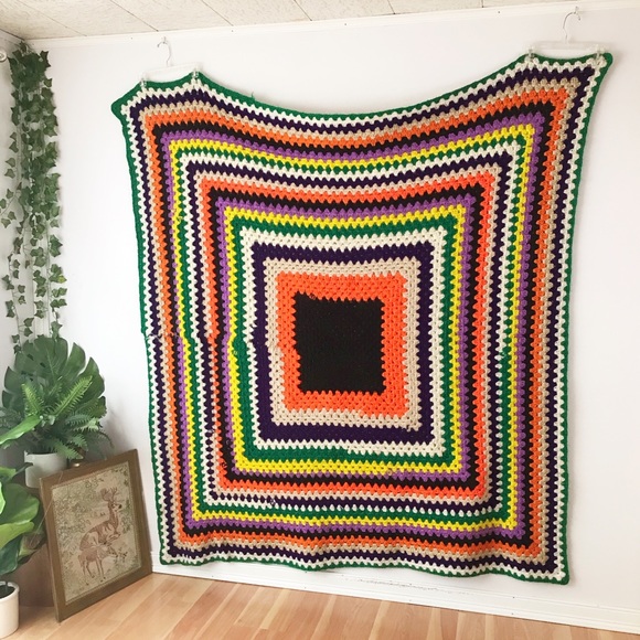 Vintage Other - Vintage Large Square Crochet Afghan Giant Granny